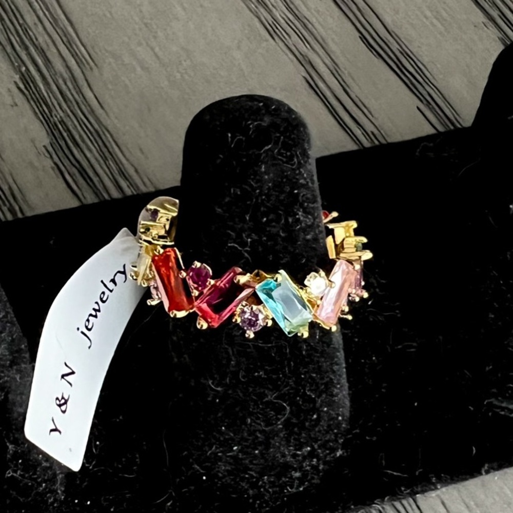 New! Multicolored Baguette Cubic Zirconia Fashion Ring Size 8